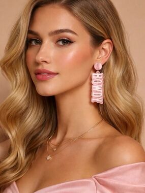 Plunder Design Fashion Trendy Jewelry Howdy Pink Acrylic Drop Dangle Earrings